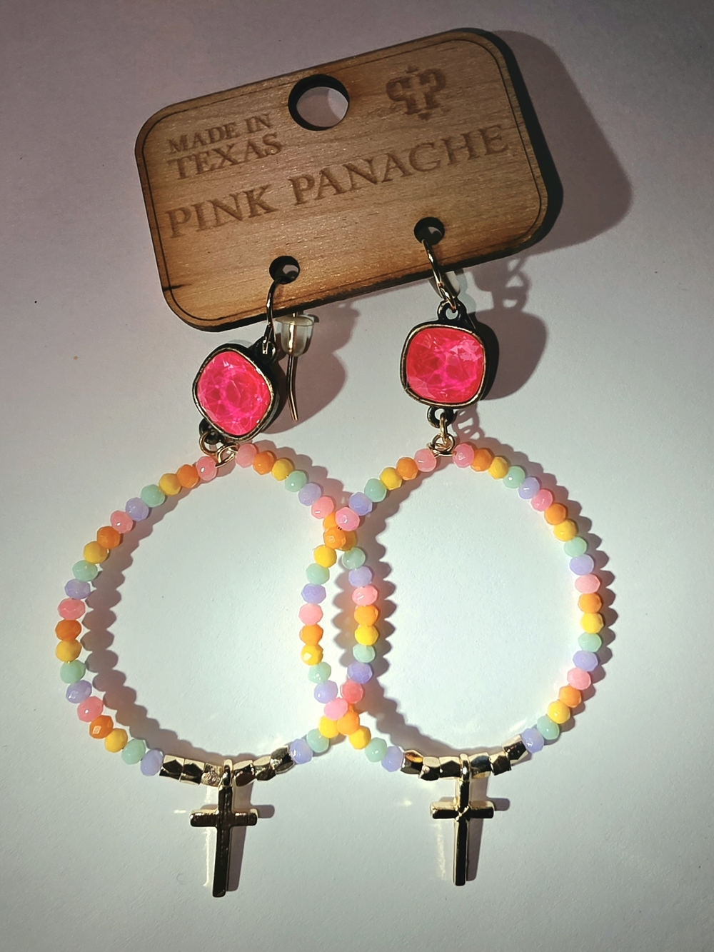 Pink Panache Multicolor Beaded Hoop Earrings with Pink Stone